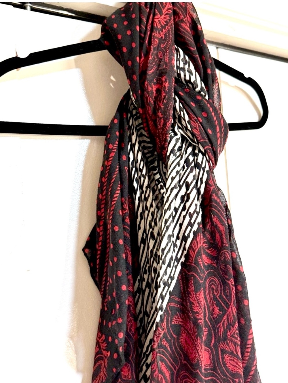 BP Boho Red Black Lightweight Scarf Wrap Shawl Mixed Print Nordstrom - Picture 4 of 13